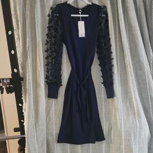 Kali Elegant Navy Long Sleeve Dress